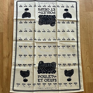 Vintage 1979 POULET ET OEUFS Dish Towel Signed Win Ng/Taylor and Ng Blue Chicken and Eggs Dish Towel/Taylor Ng Chicken and Eggs Dish Towel