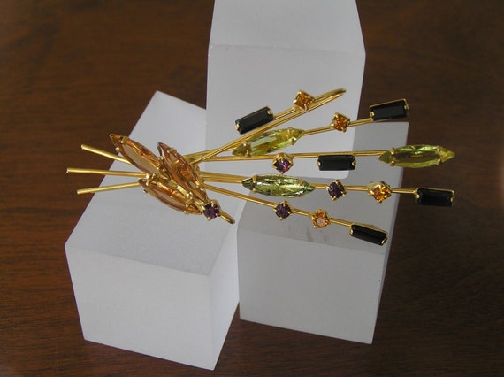 Vintage Sheaf of Wheat Rhinestone Pin and Earring… - image 3