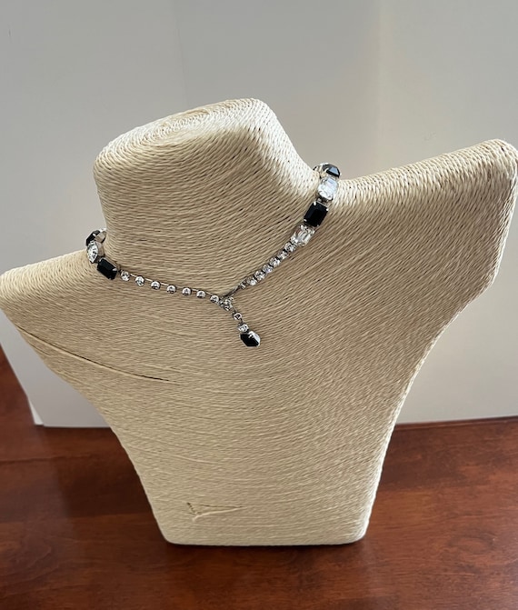 KRAMER Black and Clear Emerald Cut Rhinestone Nec… - image 5