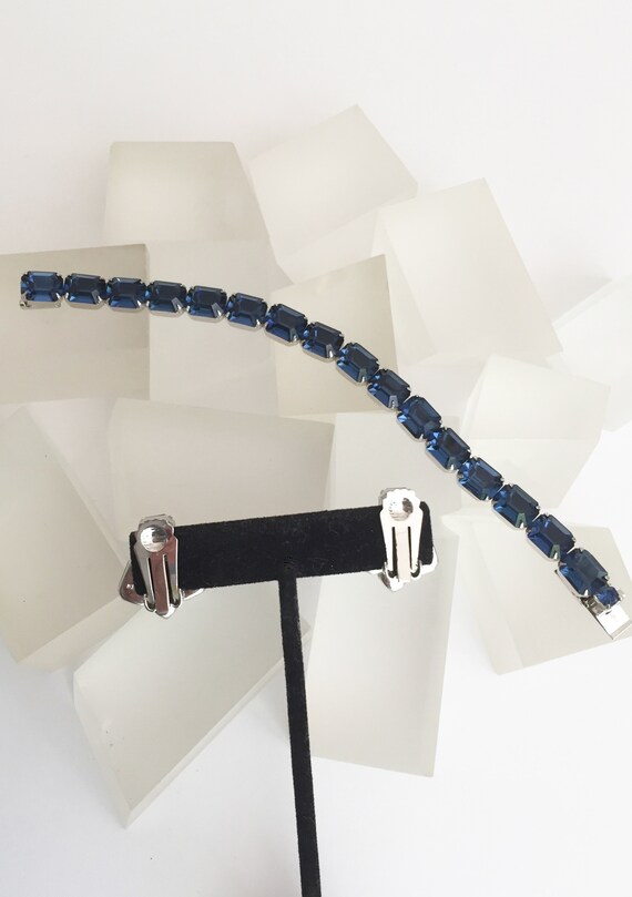 Weiss Blue Rhinestone Bracelet and Earrings/Weiss… - image 5