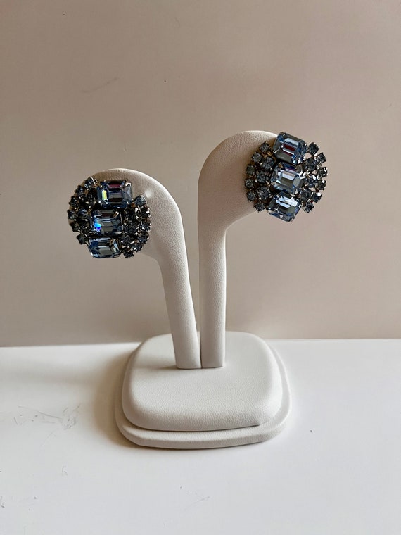 Weiss BLUE Rhinestone Earrings/Weiss Emerald Cut … - image 4