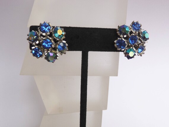 Weiss Blue Rhinestone Earrings/Weiss AB Rhineston… - image 3