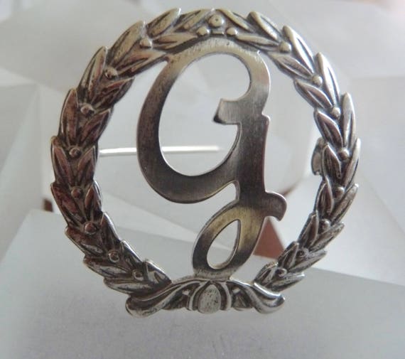 Sterling Silver Initial Pin, Sterling Silver Initial Brooch, Initial G Pin, Sterling Initial Pin, Vintage Monogram Initial G Pin, Initial G