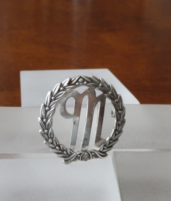 Sterling Silver Initial M Pin, Initial M Pin, Init