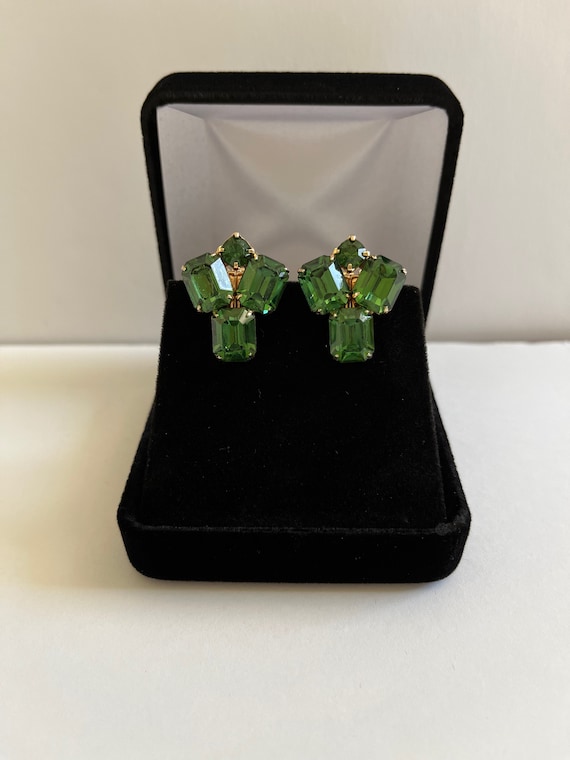 WeissGreenRhinestoneEarrings,Weiss Rhinestone Ear… - image 1