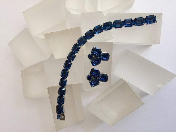 Weiss Blue Rhinestone Bracelet and Earrings/Weiss… - image 3