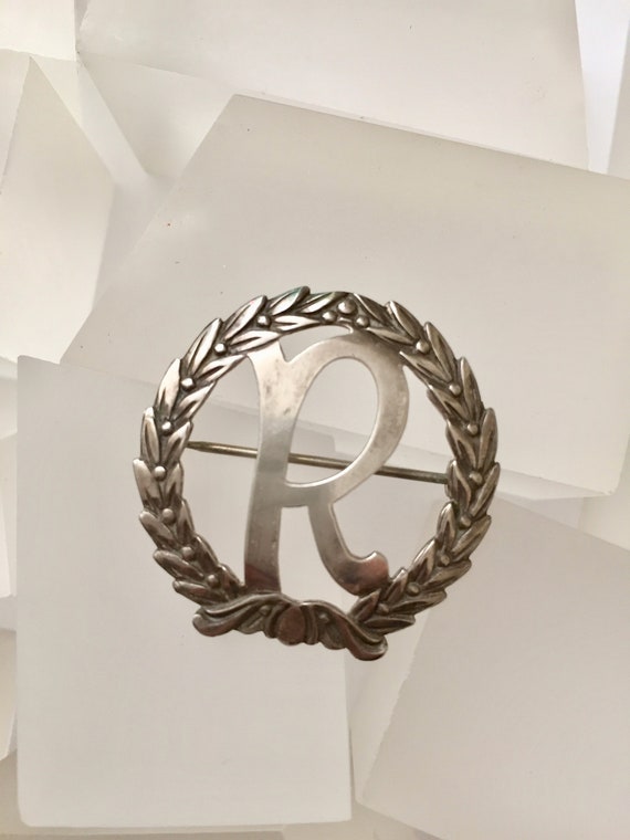 Sterling Silver Initial R Pin, Letter R, Sterling 