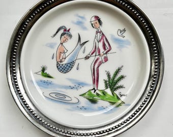 Posavasos con borde plateado/Rosenthal Peynet The Lovers Series Posavasos de plata esterlina/Los amantes de Peynet/Posavasos Peynet/Posavasos Lovebirds Plato para baratijas