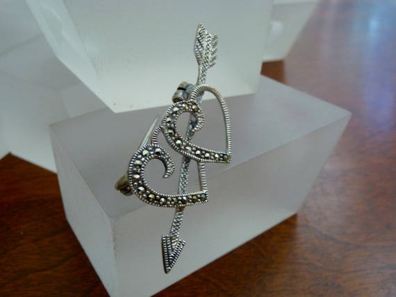 Sterling Double Heart and Arrow Pin/Sterling Marc… - image 4