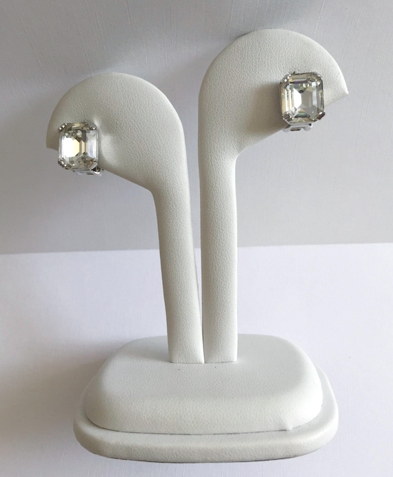 Weiss Clear Rhinestone Earrings, Weiss CLEAR Rhinestone Emerald Cut Earrings, Weiss Emerald Cut Clear Earrings, Emerald Cut Weiss Clear
