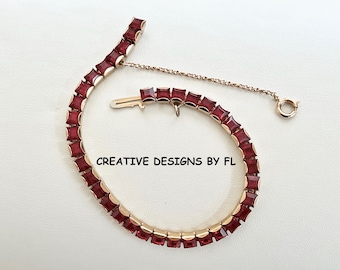 Weiss RED Rhinestone Bracelet/Weiss Deep Red Princess Cut Line Bracelet/Weiss Rhinestone Tennis Bracelet/Weiss RED