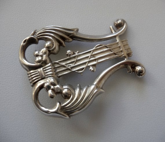 Lang Sterling Silver LYRE HARP  Pin/Sterling LYRE… - image 2