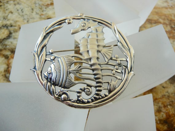 Vintage Sterling Sea Horse Pin/Sterling Silver Se… - image 5