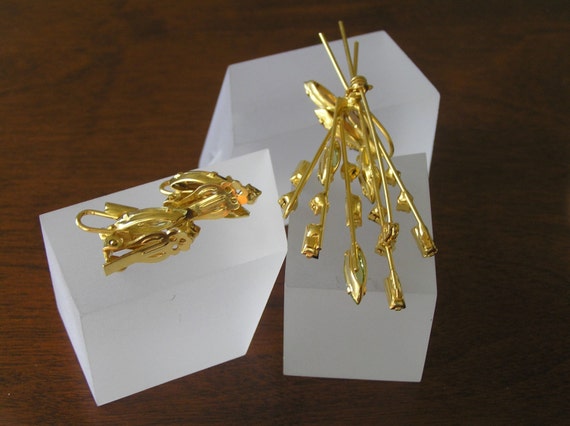 Vintage Sheaf of Wheat Rhinestone Pin and Earring… - image 4