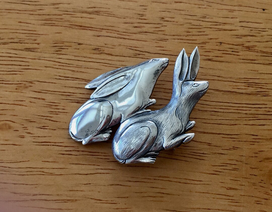 Silver Rabbit Pin Sterling Bunny Rabbit Pin/signed Coble Corey Double Rabbit Pin/sterling ...