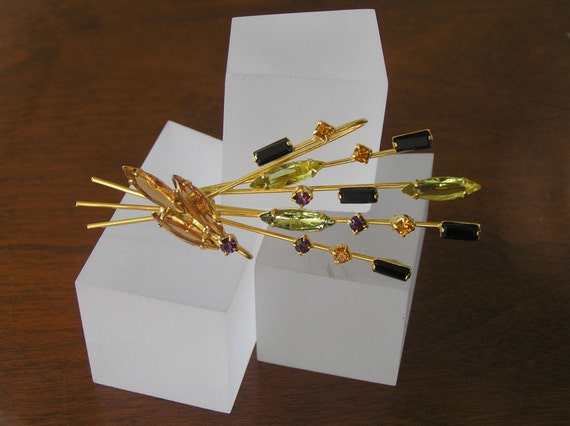 Vintage Sheaf of Wheat Rhinestone Pin and Earring… - image 2