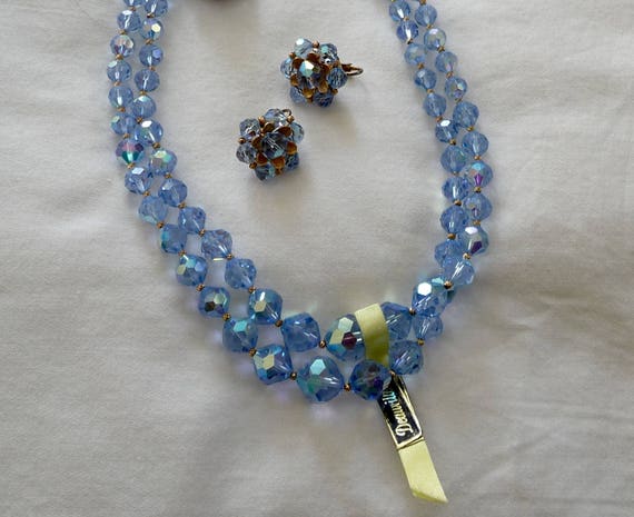 Double Strand Blue Crystal Necklace/Earrings MINT… - image 4