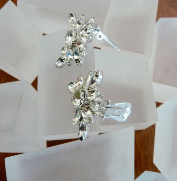 Weiss Clear Rhinestone Earrings, Weiss Rhinestone Earrings, Weiss Round Rhinestone Earrings, Weiss Marquis Rhinestone Earrings, Weiss Bridal View 3