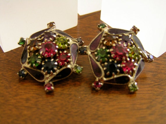 Vintage Weiss Purple Earrings/Weiss Rhinestone En… - image 2