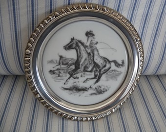Vintage Sam Savitt Sterling Silver Ranching Coaster: Horse Trinket Dish