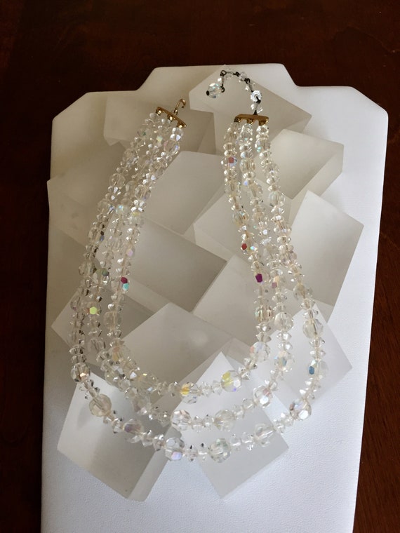 Vintage Single Strand AB Crystal Necklace, Single… - image 4