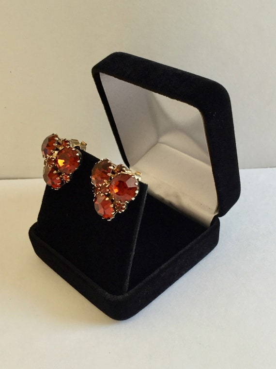 Weiss ORANGE Rhinestone Earrings/Weiss Burnt Oran… - image 5