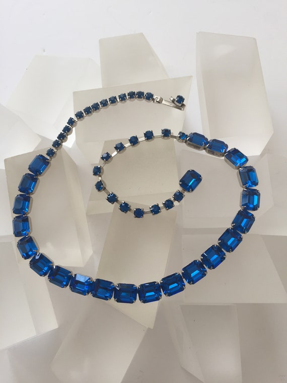 Weiss Blue Rhinestone Necklace/Weiss Emerald Cut … - image 1