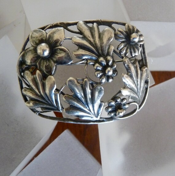 Sterling Craft by Coro 3 D Floral Open Work Pin/Coro Sterling Flower Pin/Vintage Sterling Craft by Coro Open Work Floral Pin/CoroSterlingPin
