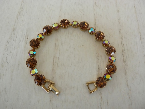 Weiss Topaz Rhinestone Bracelet, Vintage Weiss Topaz AB Rhinestone Bracelet, Weiss Topaz Round Rhinestone Bracelet, Weiss Topaz Bracelet