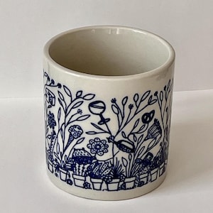 RARE Taylor and Ng Coffee Mug, 1978 Blue FLOWER POWER Mug, Vintage 1978 Signed by Win Ng Mug, Flower Pots Taylor Ng Mug, TaylorNgMug, Rare