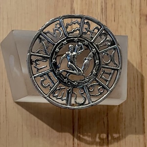 Vintage Sterling AQUARIUS Pin/Sterling AQUARIUS Horoscope Chart Zodiac Pin Brooch/Sterling Silver Aquarius Pin