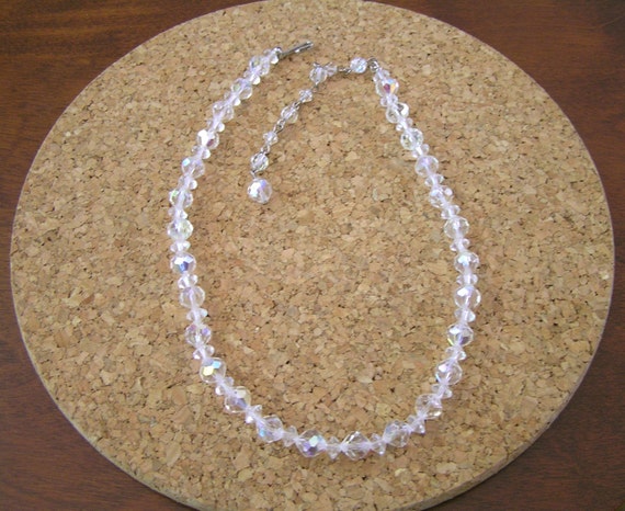 Vintage Single Strand AB Crystal Necklace, Single… - image 3