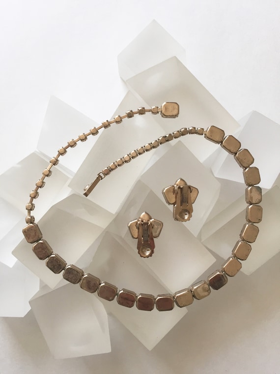 Weiss Emerald Cut Rhinestone Necklace/Earrings/We… - image 7