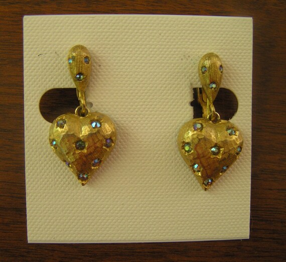 Vintage Weiss Heart w Rhinestone Earrings, Weiss … - image 2