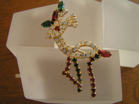 Hobe Vintage Rudolph Reindeer Pin, Hobe Reindeer Pin, Hobe Rhinestone Rudolph Pin, Vintage Hobe Animal Pin