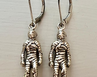 MUMMY Earrings, Sterling Silver Mummy Earrings, Halloween Earrings