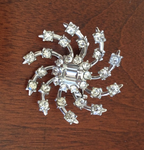 Vintage Coro Starburst Pin, Vintage Coro Clear Rh… - image 1