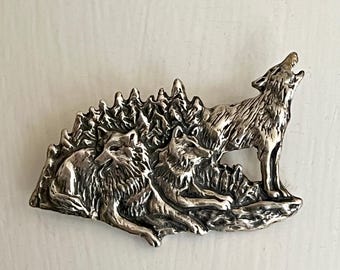 Pin de lobo vintage de plata de ley, pin de manada de lobos de plata de ley, pin de manada de lobos de plata de ley vintage, pin de lobo de plata vintage