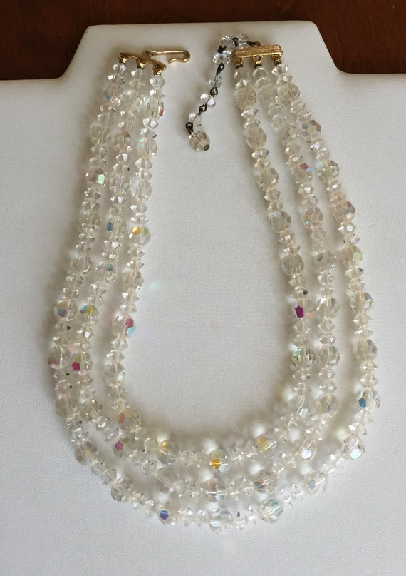 Vintage Triple Strand Signed LISNER AB Crystal Ne… - image 4