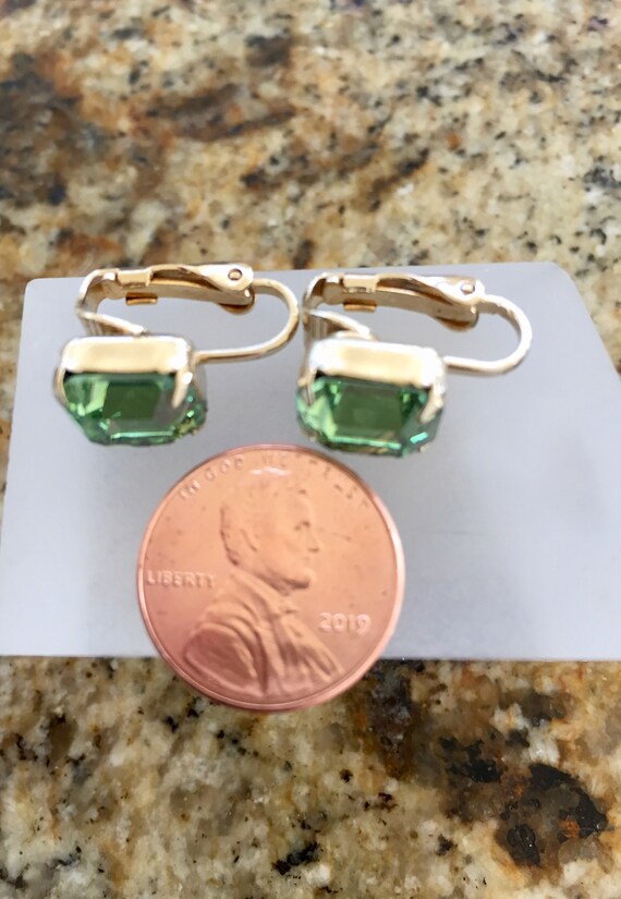 Weiss Green Rhinestone Earrings/Weiss Emerald Cut… - image 5