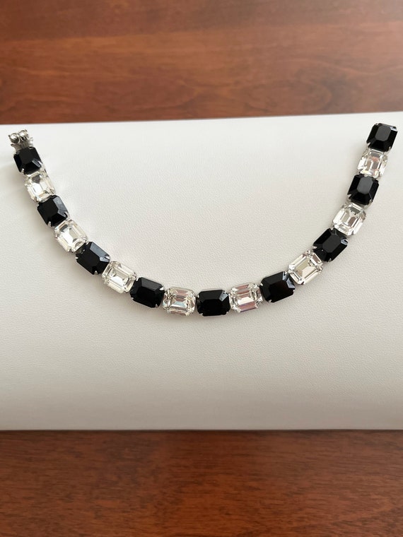 KRAMER Black and Clear Emerald Cut Rhinestone Nec… - image 6