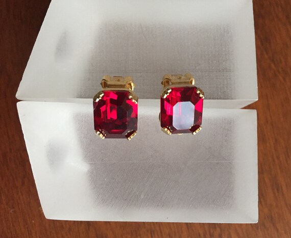 Weiss Rhinestone Earrings/Weiss Emerald Cut Red E… - image 4