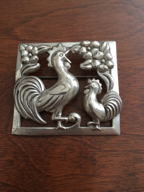 Coro Sterling Rooster Pin, Coro Sterling Chicken P
