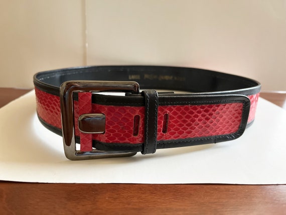 YSL Belt/Yves St Laurent 4265 Red Snakeskin Belt/… - image 1