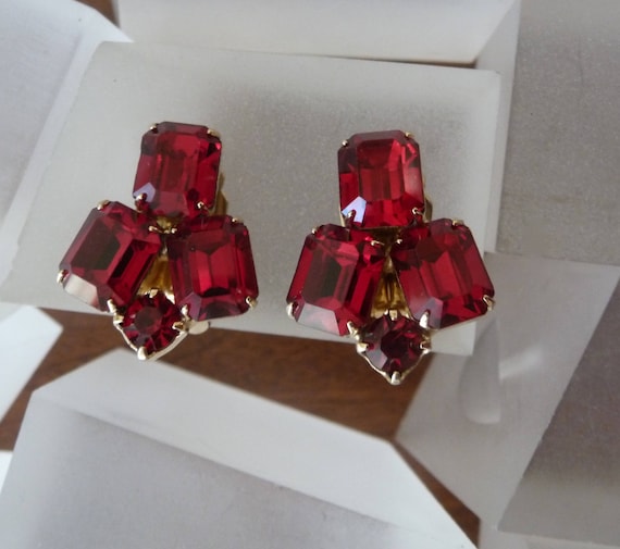 Weiss Red Rhinestone Earrings, Weiss Rhinestone Ea