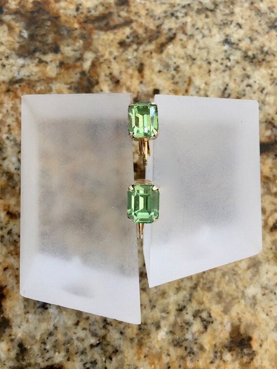 Weiss Green Rhinestone Earrings/Weiss Emerald Cut… - image 4