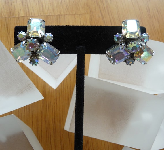 Weiss Emerald Cut Rhinestone Earrings, Weiss Rhine
