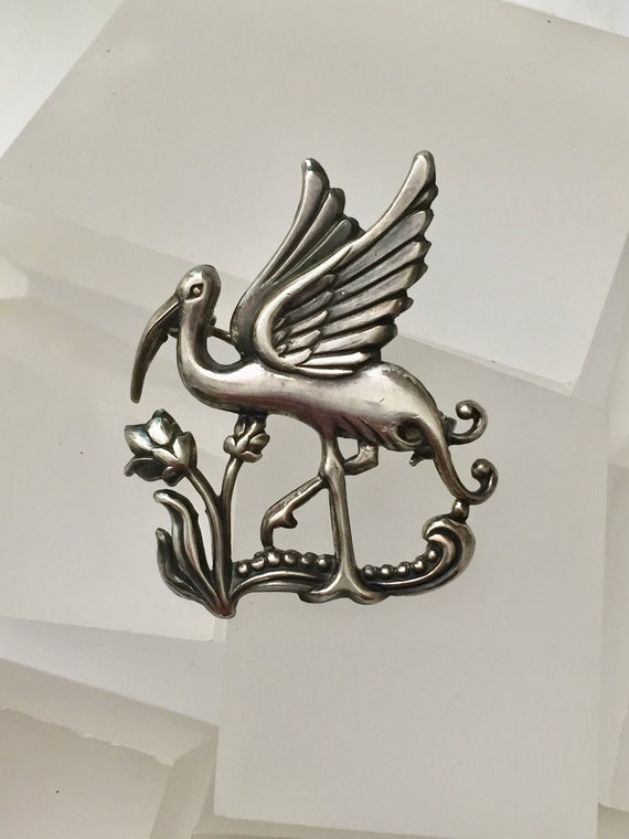 Coro Sterling Bird Pin, Coro Sterling Crane Pin, S