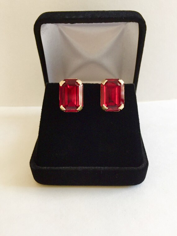 Weiss Red Rhinestone Earrings, Weiss Red Emerald C