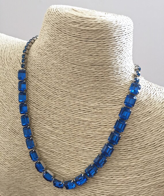 Weiss Blue Rhinestone Necklace/Weiss Emerald Cut … - image 4